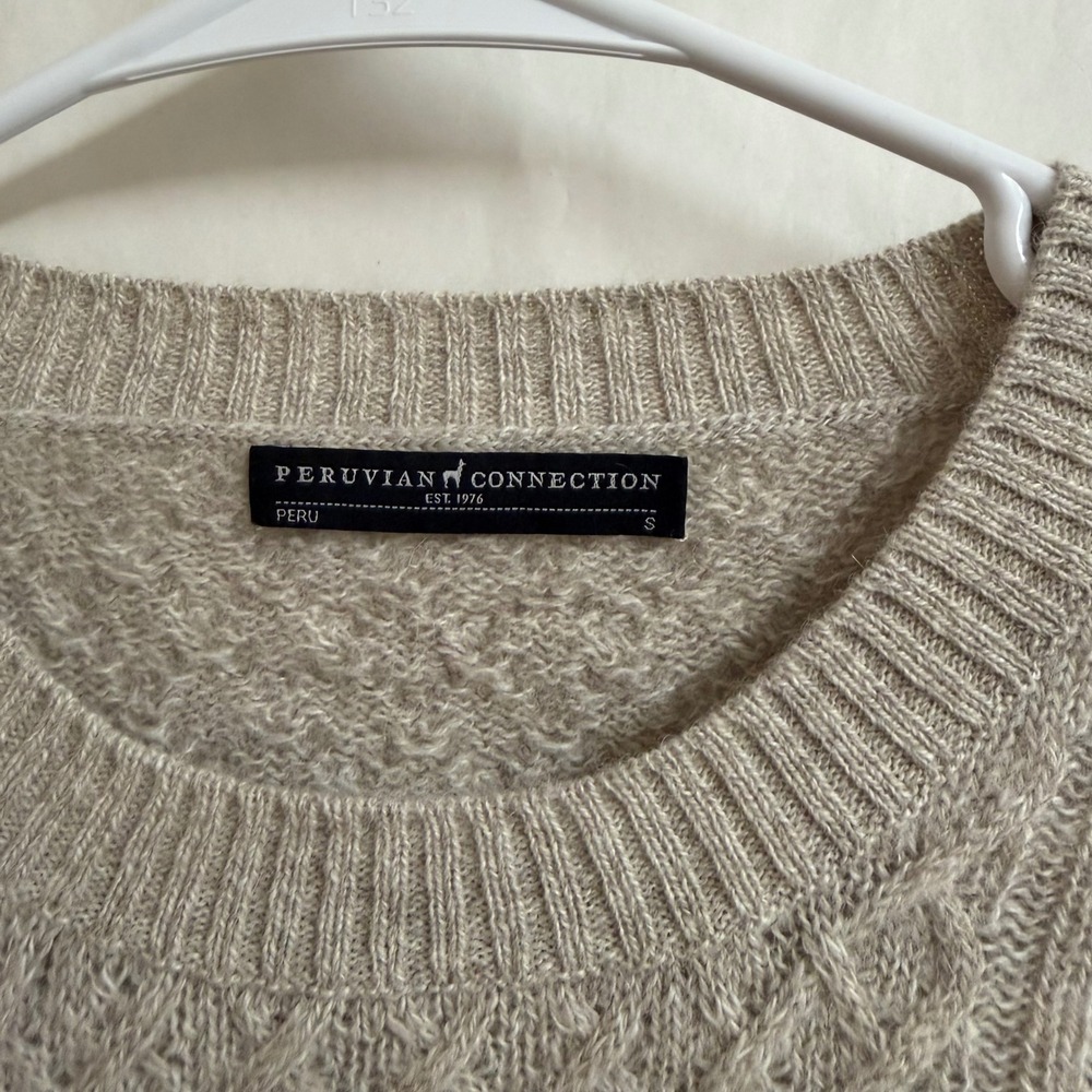 Peruvian Connection Fisherman Royal Alpaca Cable Knit Sweater Beige‎ Old Money S - Picture 2 of 8